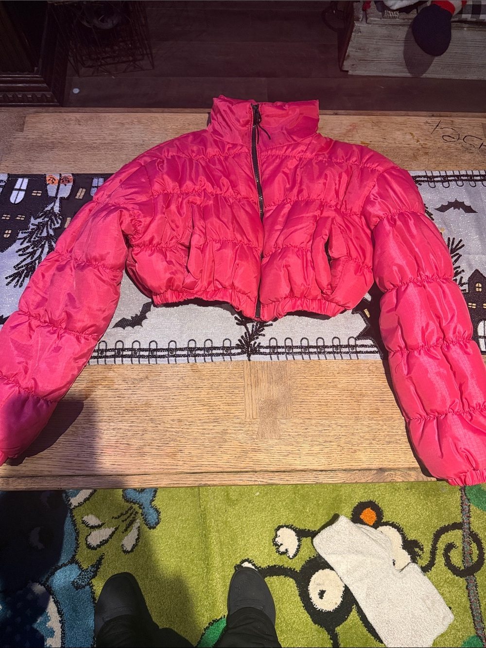 Fashion Nova Bright Pink Cropped Puffer Jacket
